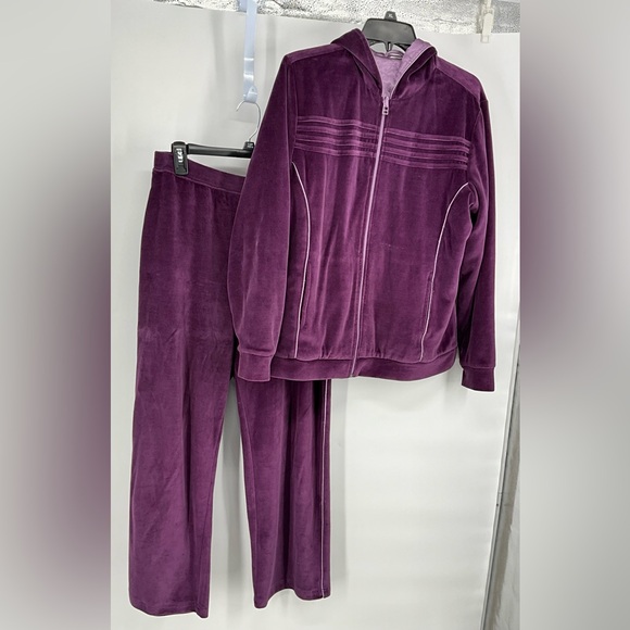 Sport Savvy Cotton Quilted Purple Velour Hooded Track Suit M - Picture 3 of 5